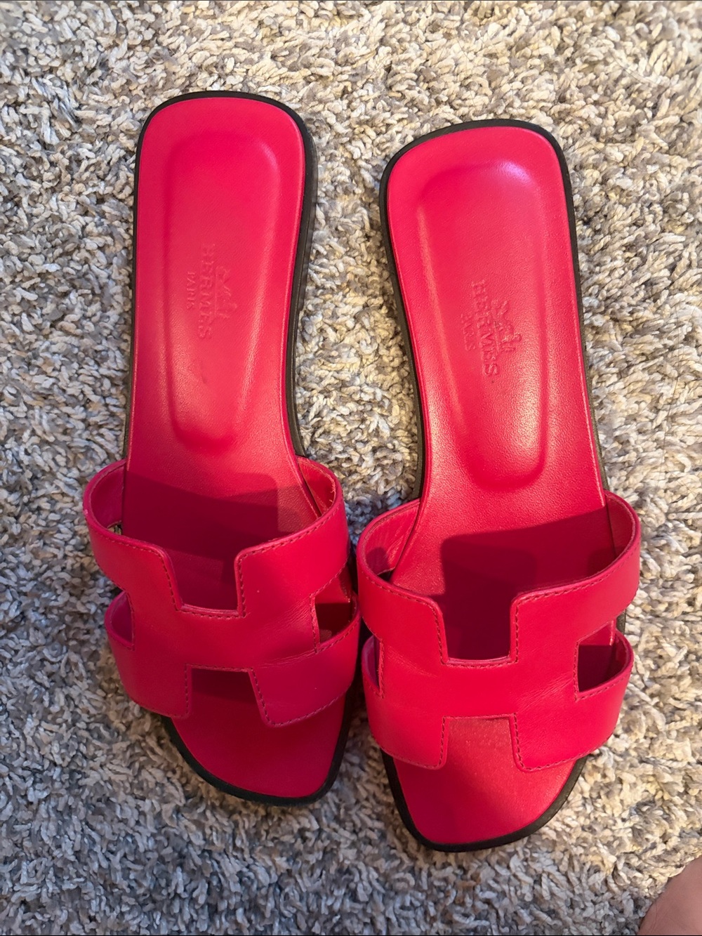 Hermes Pink Leather H Oran Slide Sandals - Picture 5 of 5
